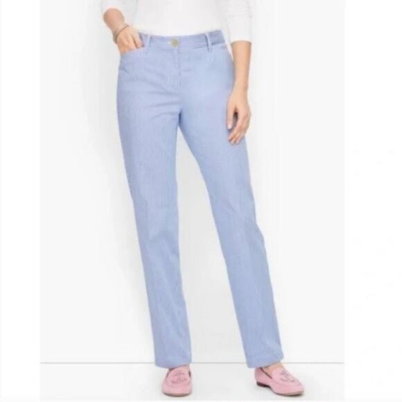 Talbots | High Rise Stretch Cotton Striped Chino Pants Blue White - Picture 1 of 8